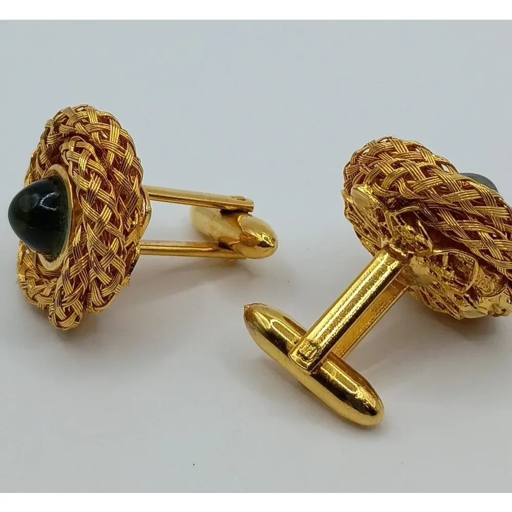 Mid Century Cufflinks with Aqua Blue Cabochons
